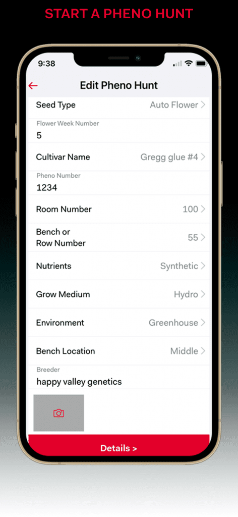 A screenshot of the PhenoHunter app, showing how to start a pheno hunt in the app.